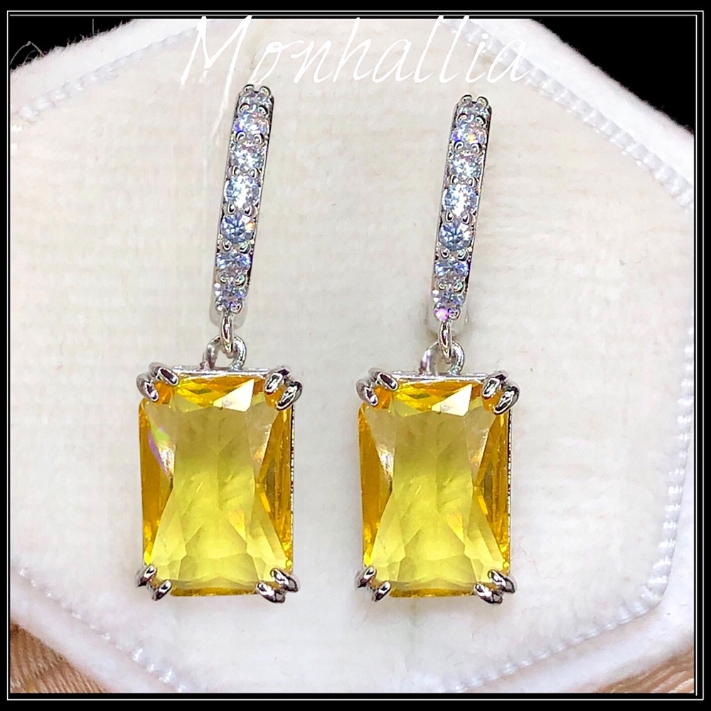 NEW 925 SILVER SQUARE PRINCESS CANARY CITRINE SAPPHIRE YELLOW AMETHYST EARRINGS